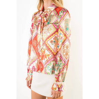 Thml - Satin Abstract Top With Tie Neck