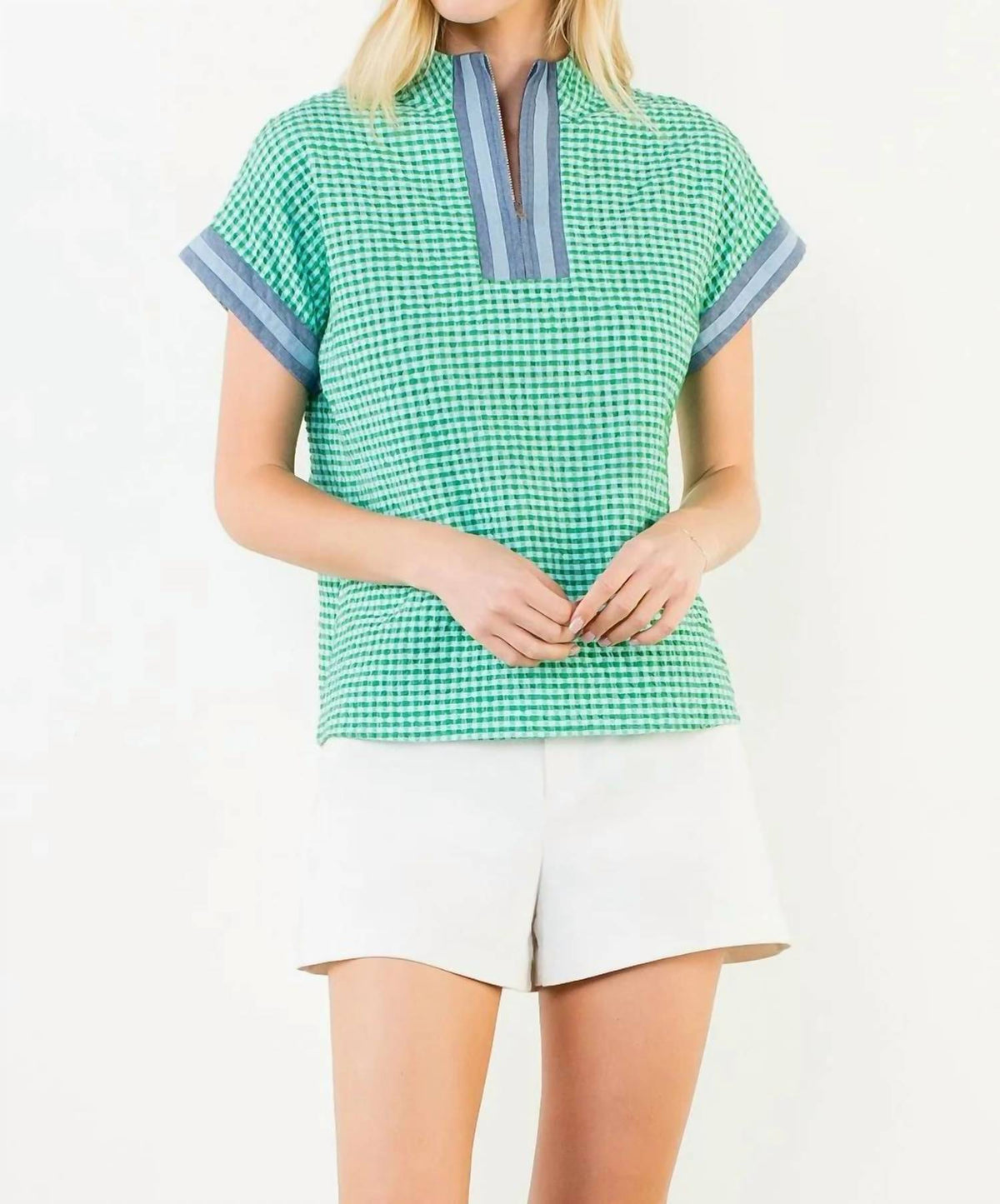 Thml - Short Sleeve Gingham Patterned Top