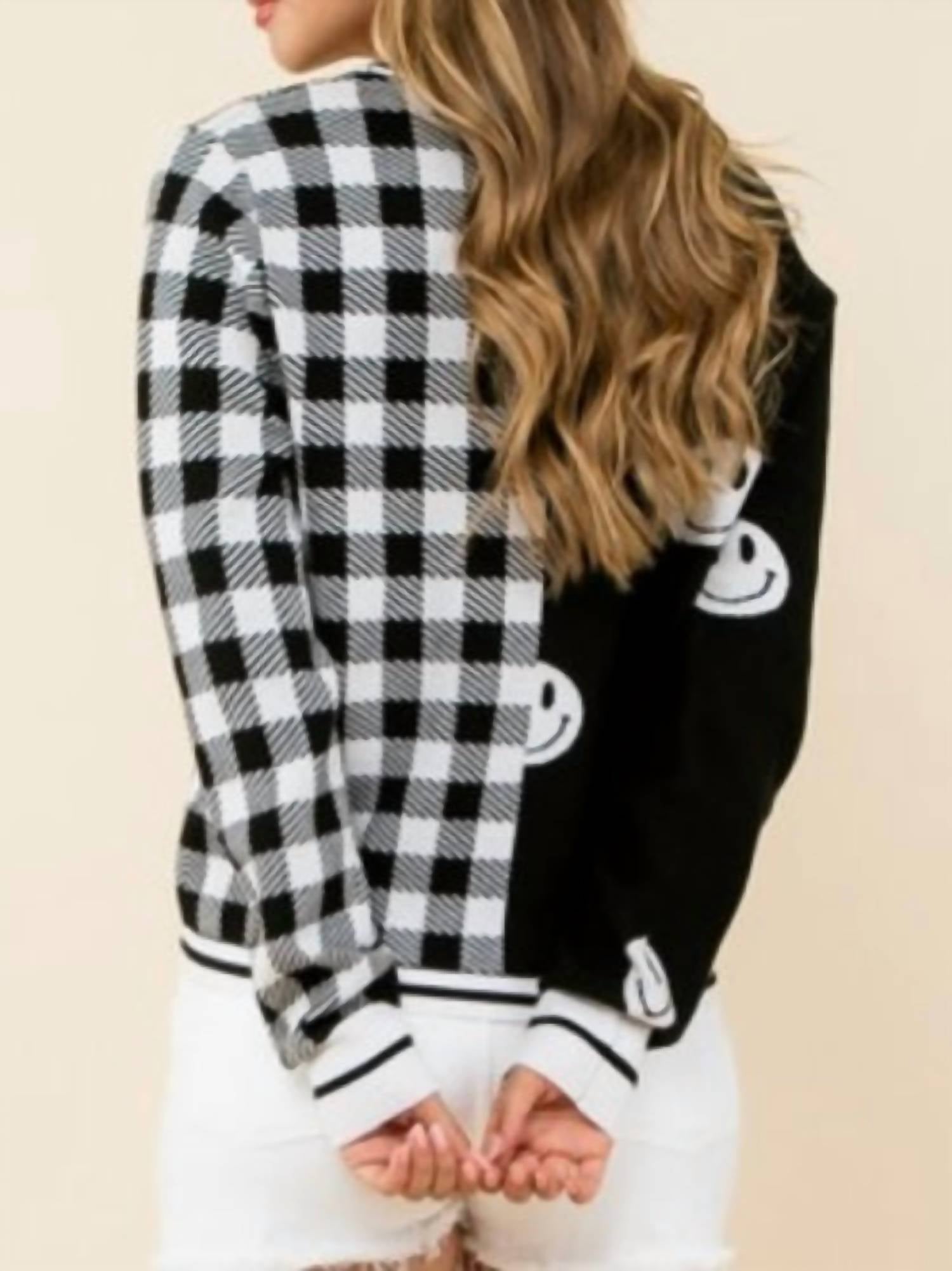 Thml - Smiley/checkered Sweater - black - cardigans - clothing