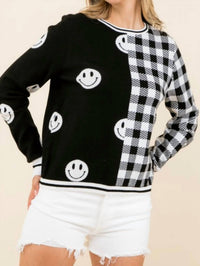 Thml - Smiley/checkered Sweater - black - cardigans - clothing