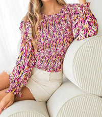 Thml - Smocked Print Blouse - blouses - clothing - patterned