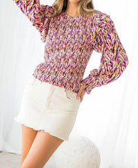 Thml - Smocked Print Blouse - blouses - clothing - patterned