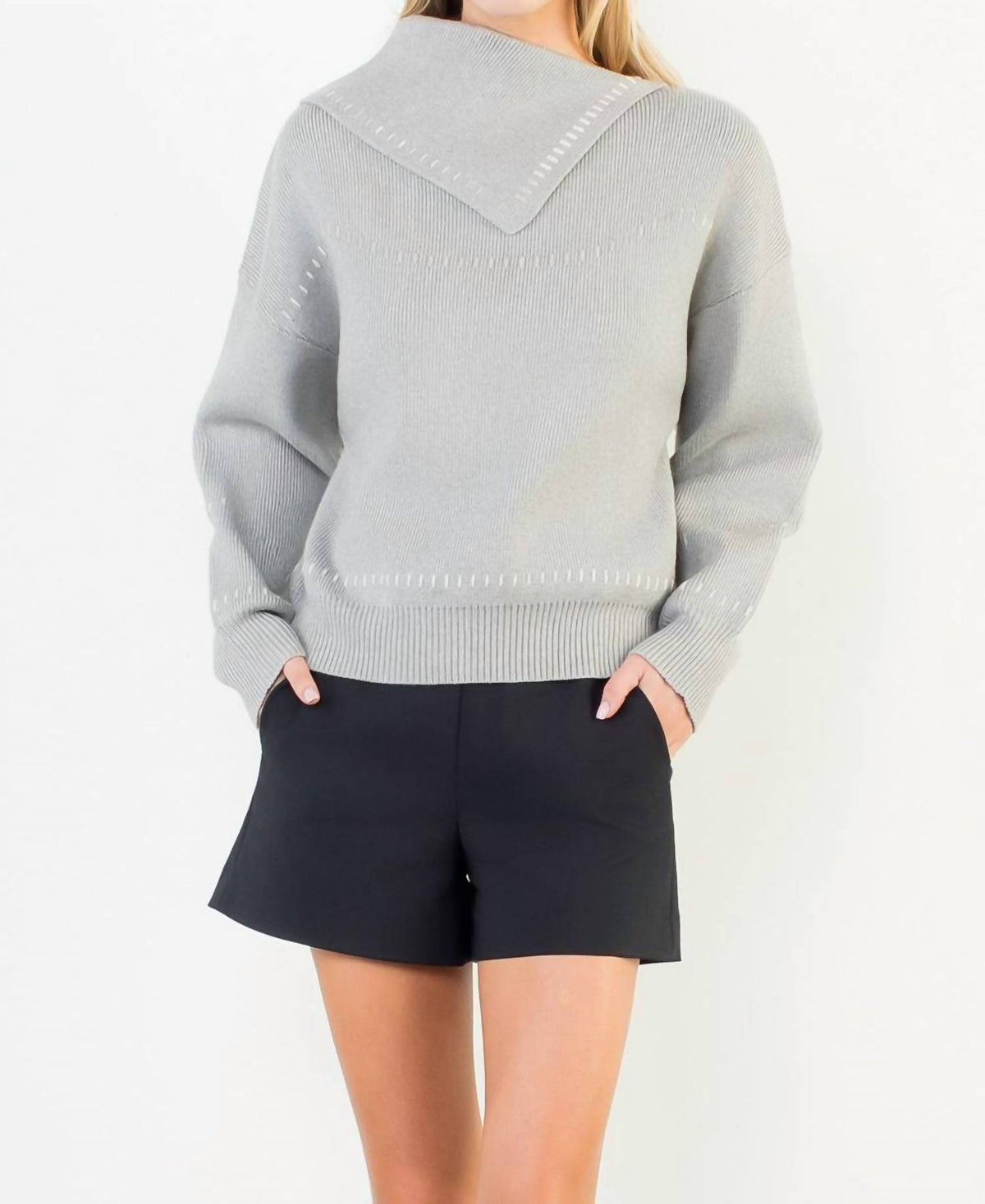 Thml - Split Neck Exposed Stitch Sweater