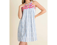 Thml - Stripe Embroidered Halter Dress - blue - clothing - dresses