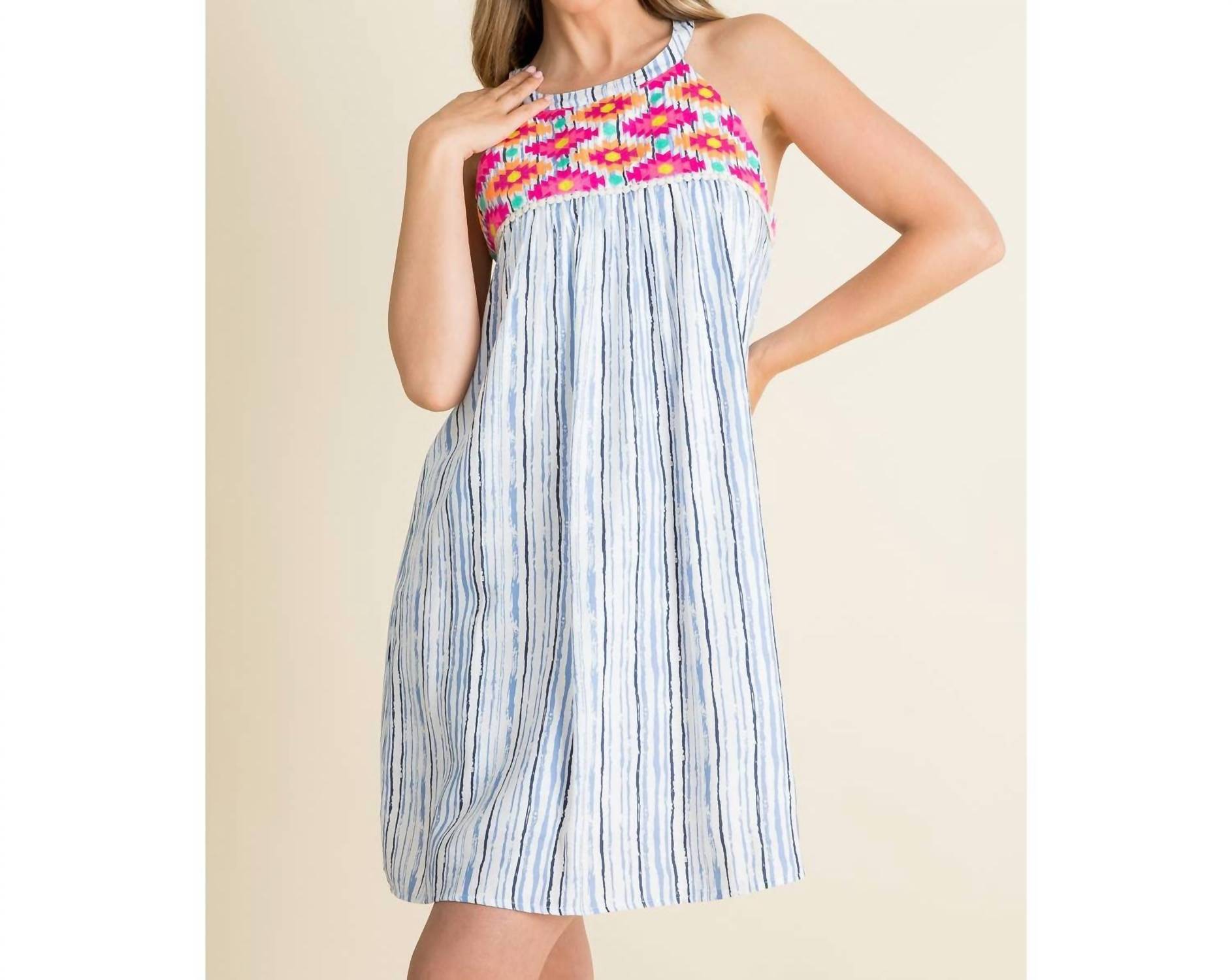 Thml - Stripe Embroidered Halter Dress - blue - clothing - dresses