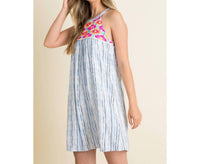 Thml - Stripe Embroidered Halter Dress - blue - clothing - dresses