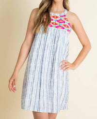 Thml - Stripe Embroidered Halter Dress - blue - clothing - dresses