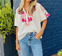 Thml - Textured Button Down Embroidered Top