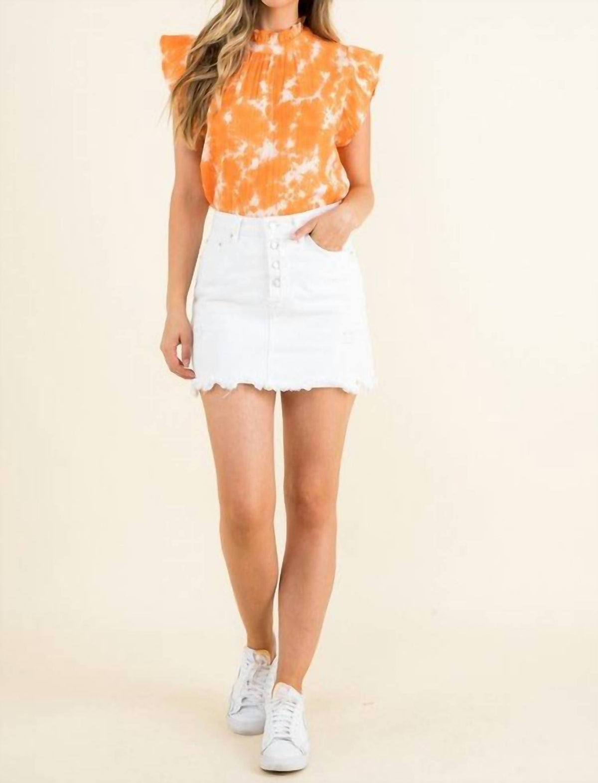 Thml - Tie-dye Ruffle Neck Cotton Blouse