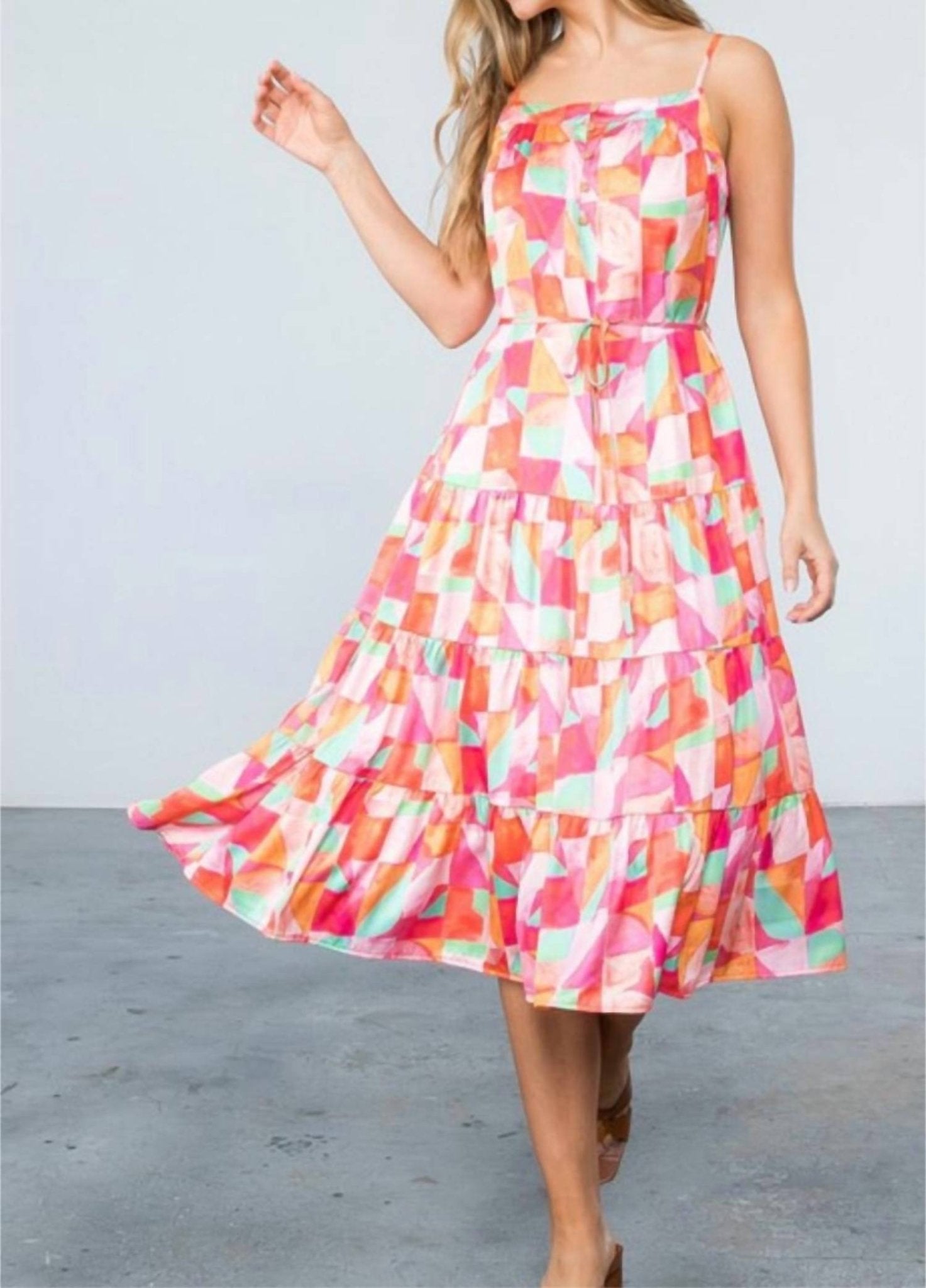 Thml - Tiered Midi Dress - clothing - dresses - geometric