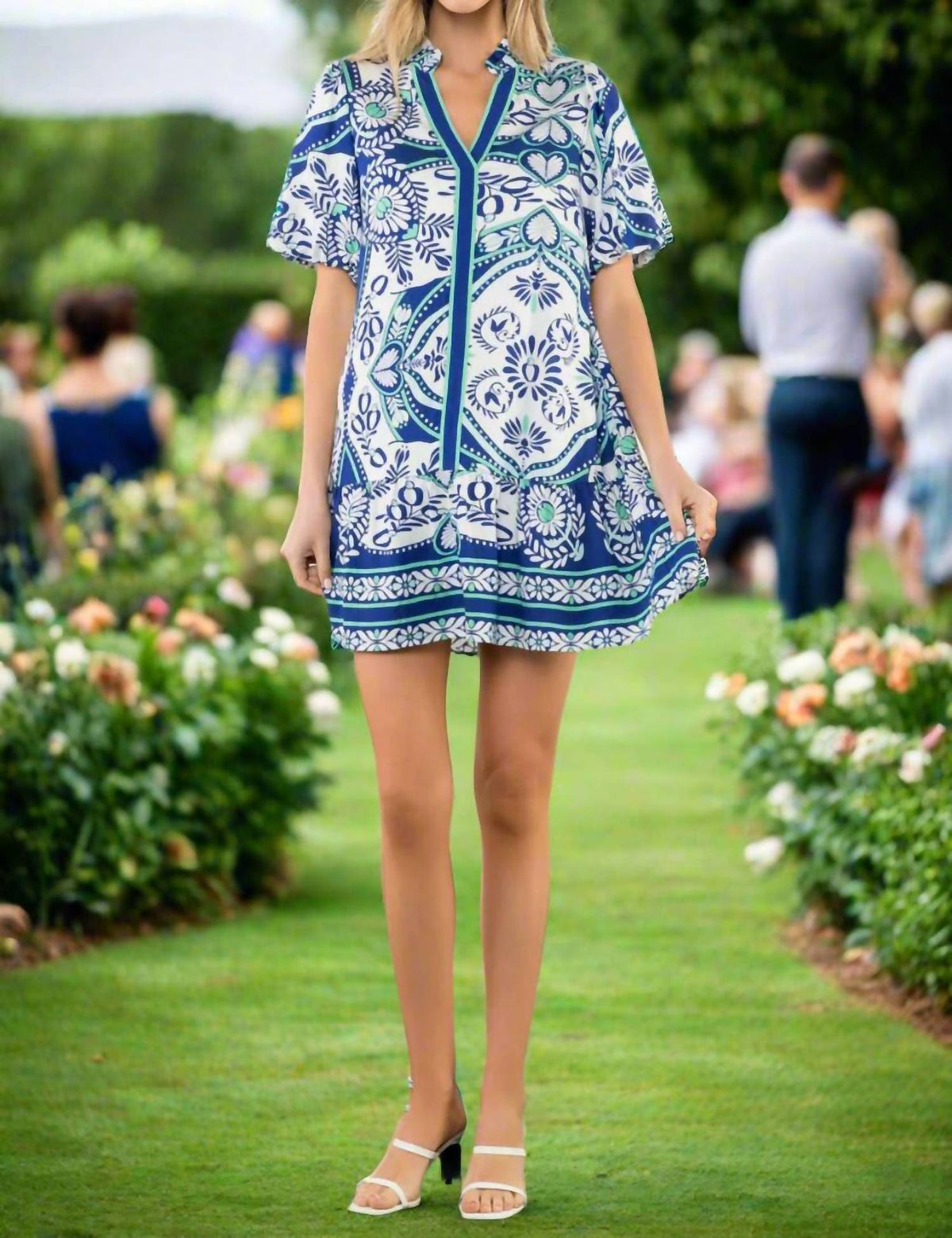 Thml - Tile Print Puff Sleeve Mini Dress