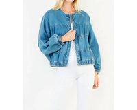 Thml - Women's Collarless Denim Bomber Jacket