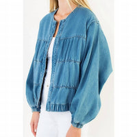 Thml - Women's Collarless Denim Bomber Jacket