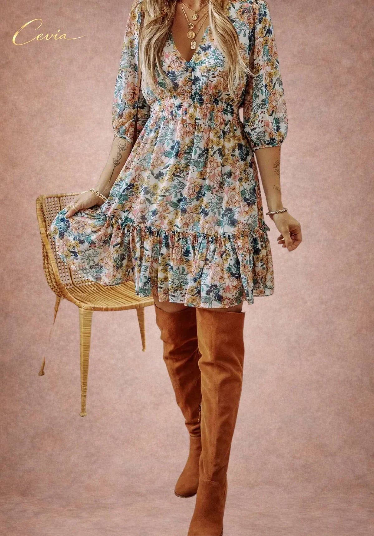 Thomas & Co - Floral V-neck Dress
