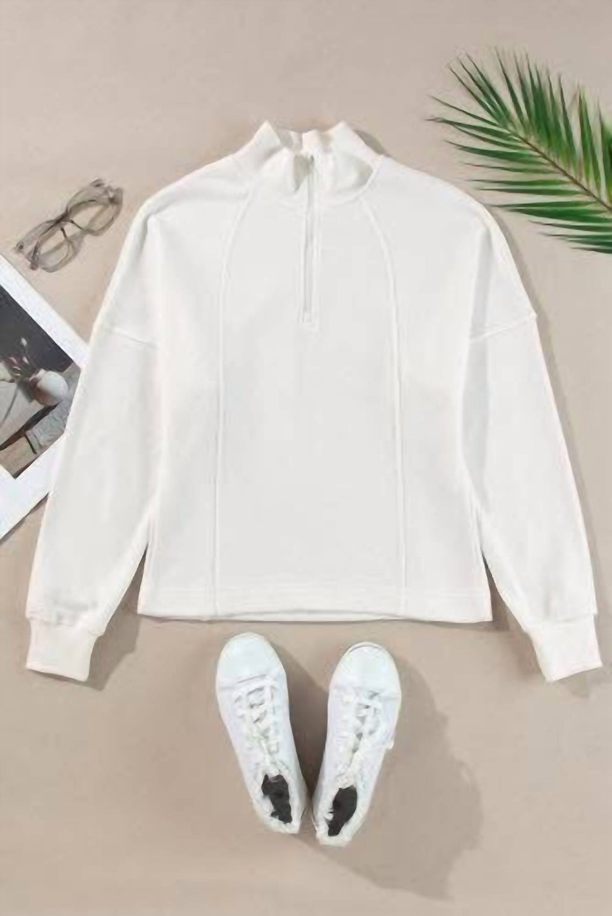 Thomas & Co - Women's Drop Shoulder Quarter Zip Sweatshirt