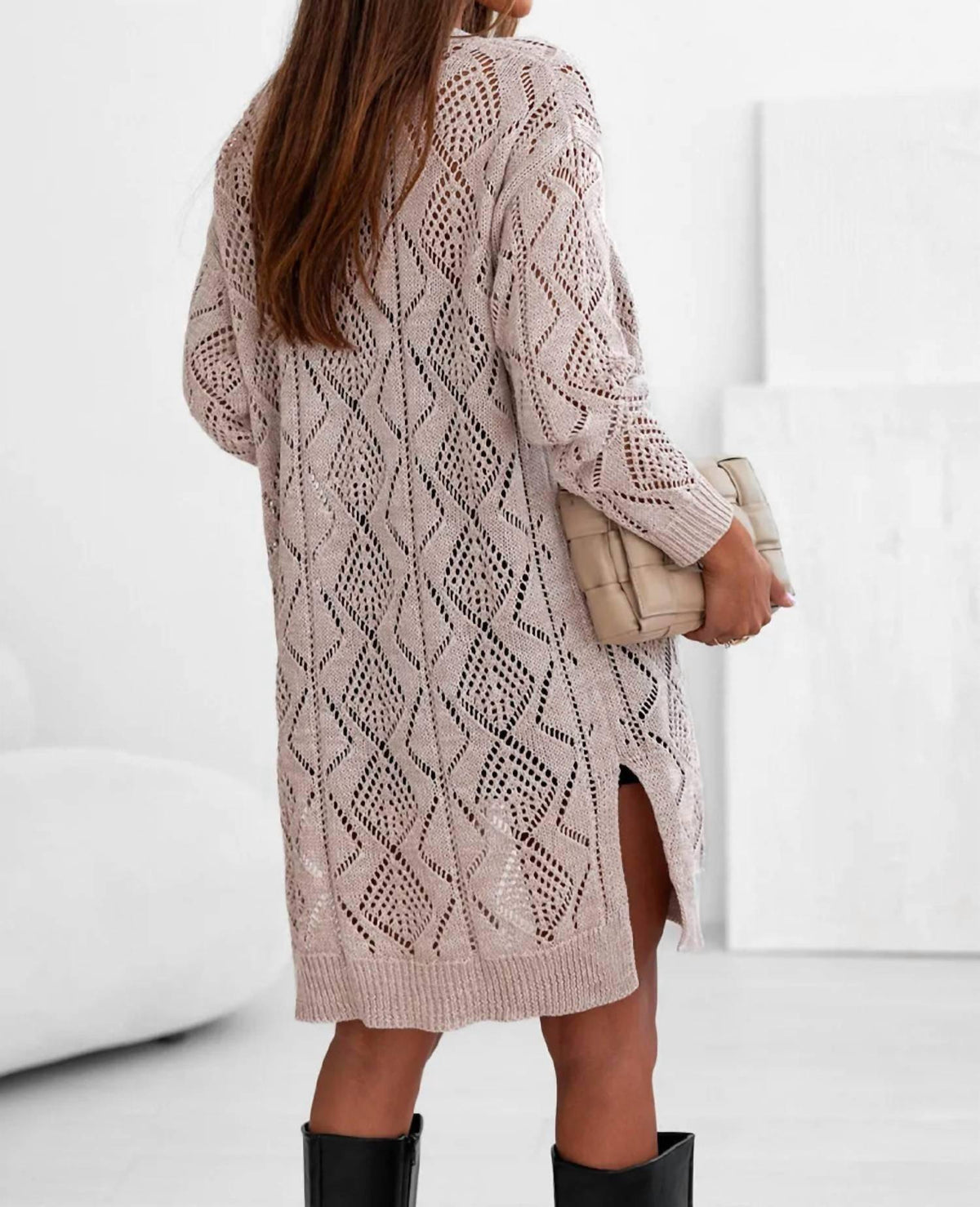 Threaded Pear - Hollow-out Openwork Knit Cardigan