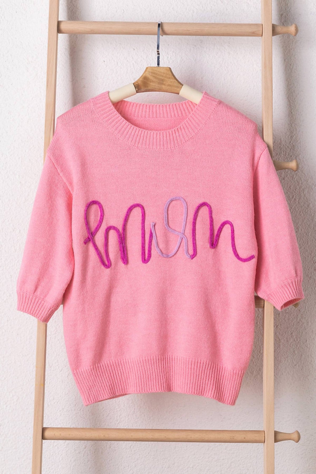 Threaded Pear - Maxine Mom Tinsel Front Short Sleeve Sweater