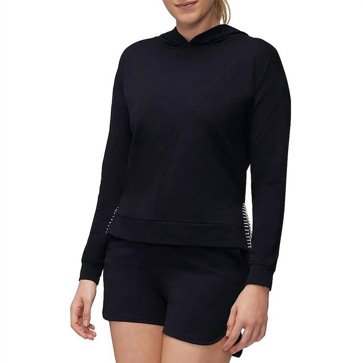 Three Dots - Contrast Trim Cotton Hoodie