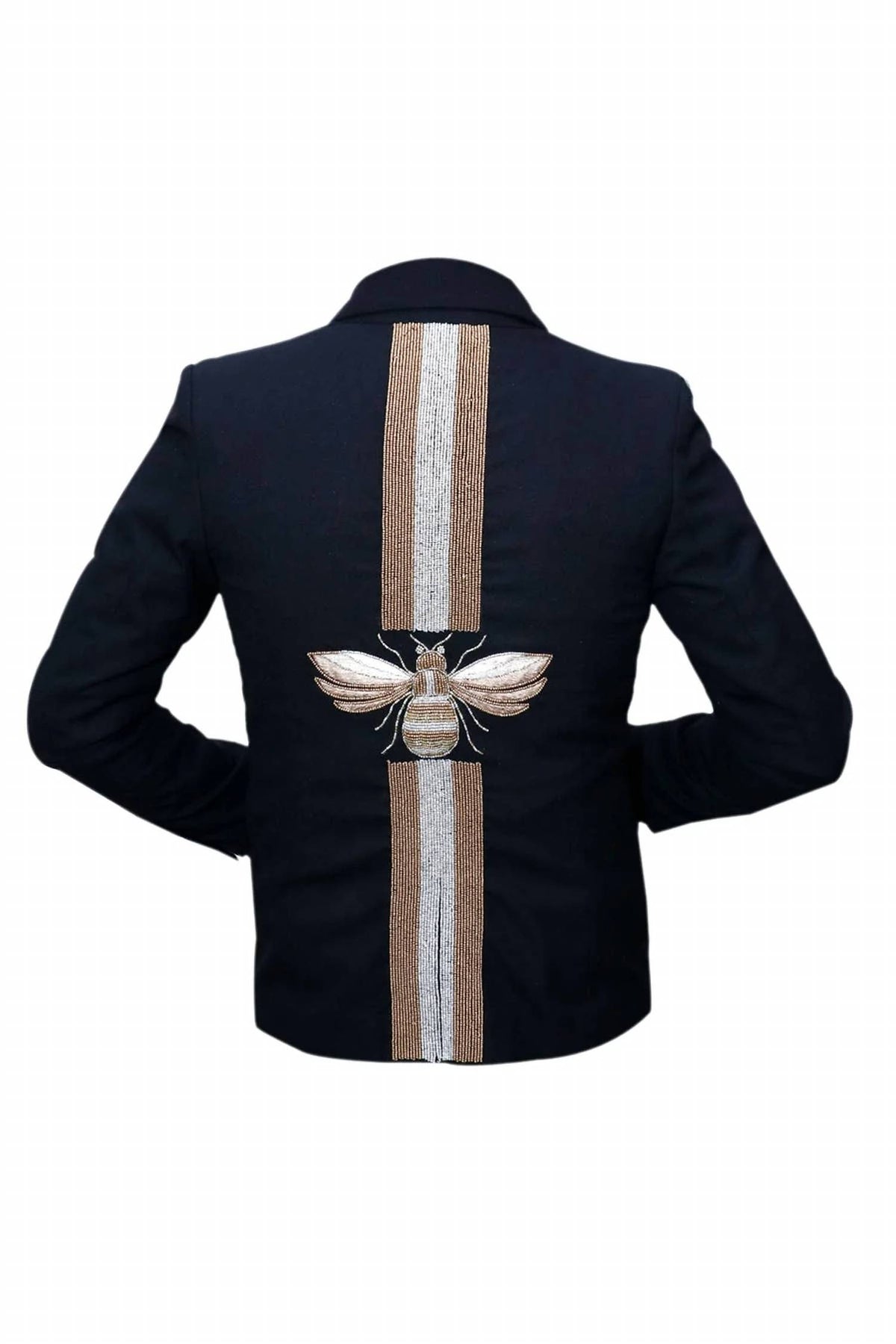 Tiana Designs - Women's Beaded Bee Stripe Statement Blazer