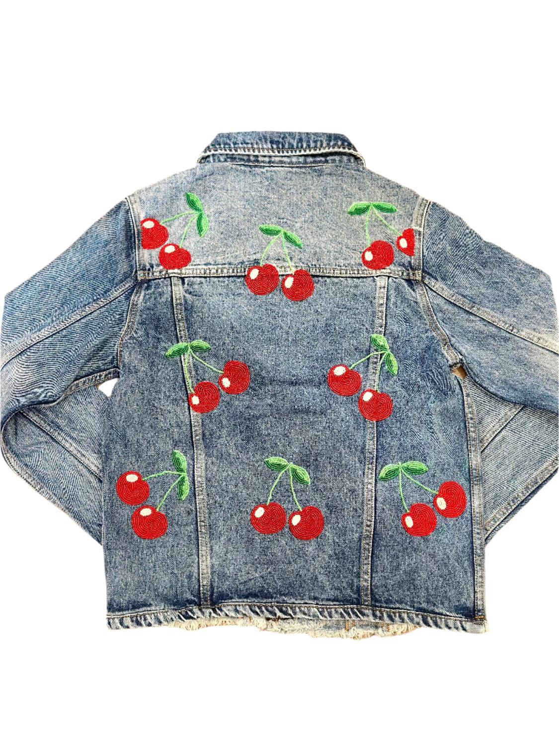 Tiana - Women Cherries Denim Jacket