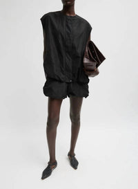 Tibi - Italian Sporty Nylon Bubble Short - black - clothing - high - waist