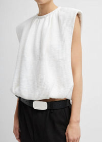Tibi - Quilted Waffle Shirred Neck Top - blouses - clothing - cotton