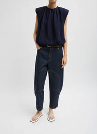 Tibi - Quilted Waffle Shirred Neck Top - blouses - blue - clothing