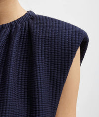 Tibi - Quilted Waffle Shirred Neck Top - blouses - blue - clothing