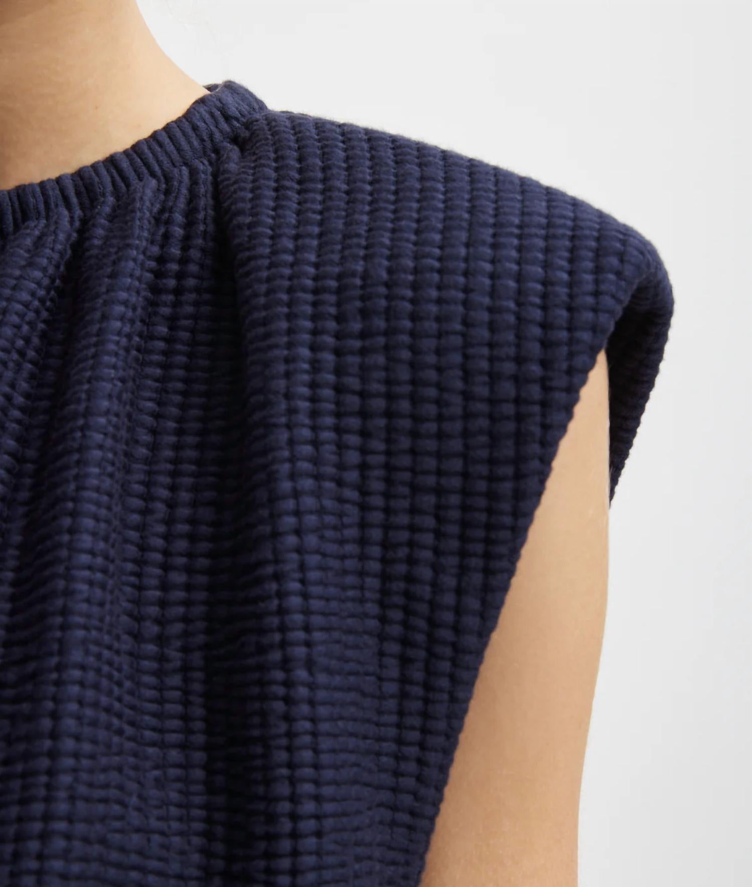 Tibi - Quilted Waffle Shirred Neck Top - blouses - blue - clothing
