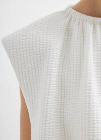 Tibi - Quilted Waffle Shirred Neck Top - blouses - clothing - cotton