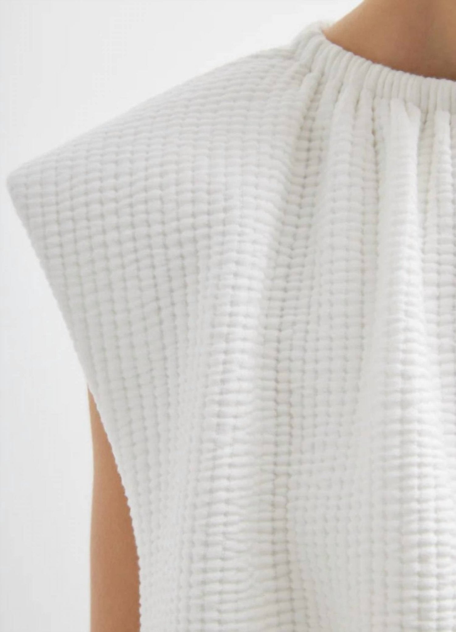 Tibi - Quilted Waffle Shirred Neck Top - blouses - clothing - cotton