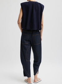 Tibi - Quilted Waffle Shirred Neck Top - blouses - blue - clothing
