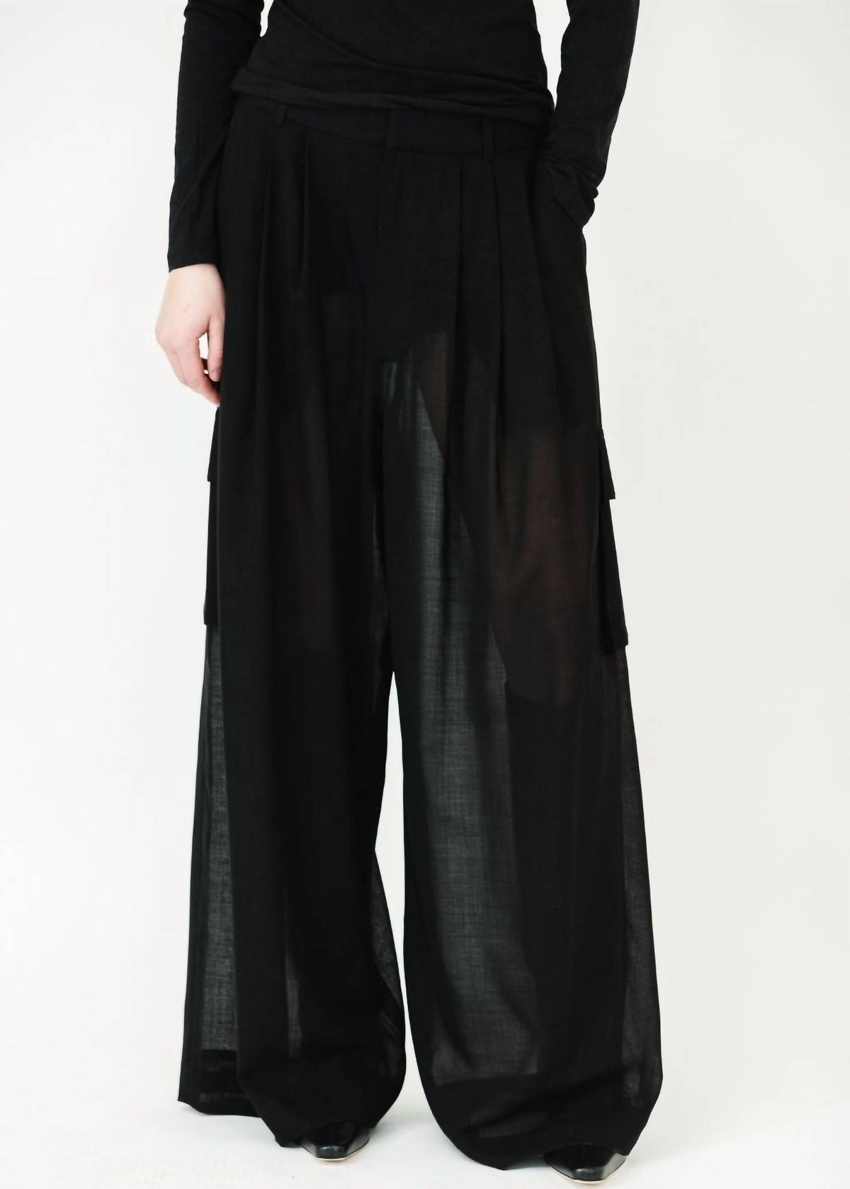 Tibi - Sheer Wool Gauze Triple Pleat Pant