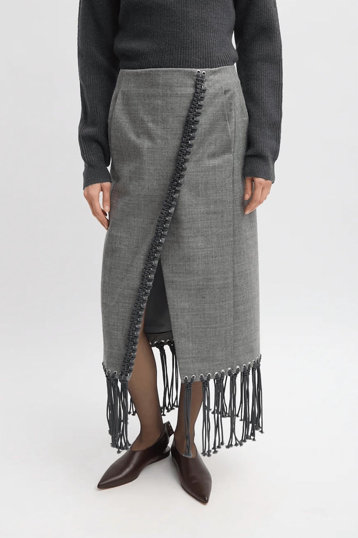 Tibi - Techy Bonded Wool Crochet Trim Skirt