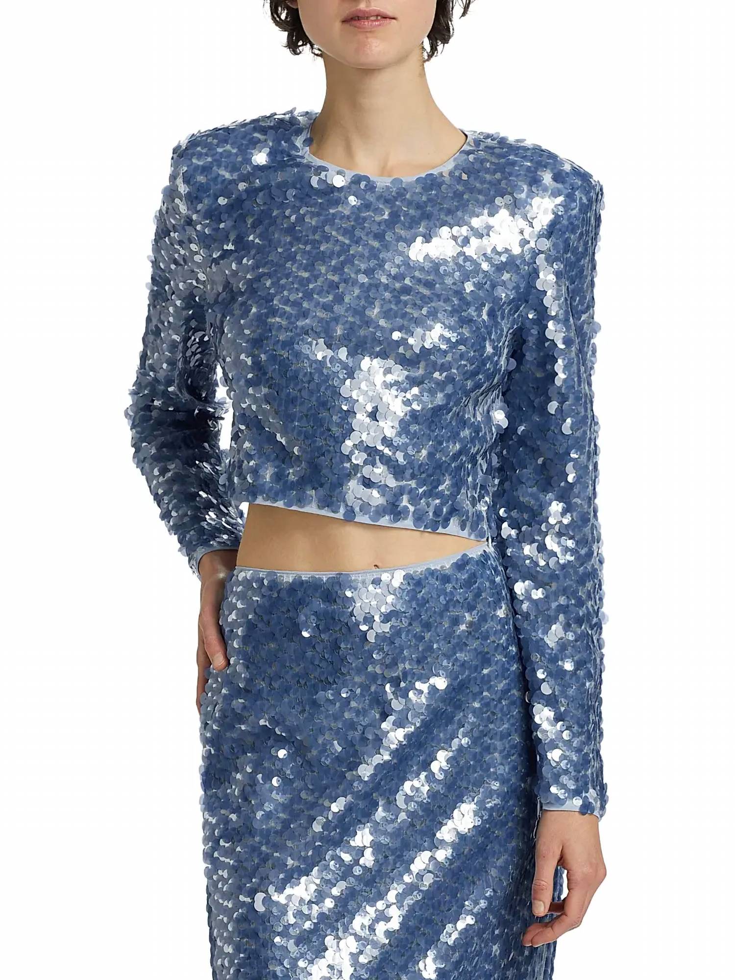 Toccin - Anaya Sequined Long - sleeve Top - blouses - blue - clothing