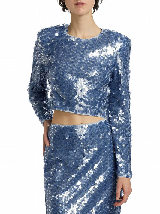 Toccin - Anaya Sequined Long - sleeve Top - blouses - blue - clothing