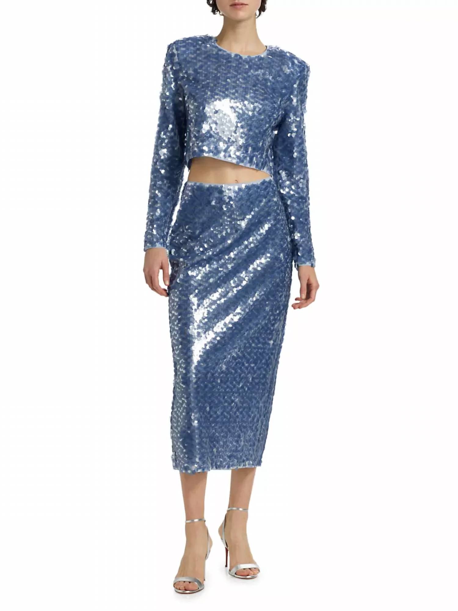 Toccin - Anaya Sequined Long - sleeve Top - blouses - blue - clothing