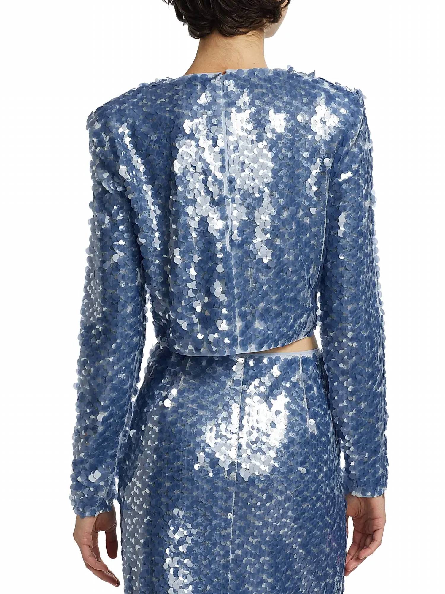 Toccin - Anaya Sequined Long - sleeve Top - blouses - blue - clothing