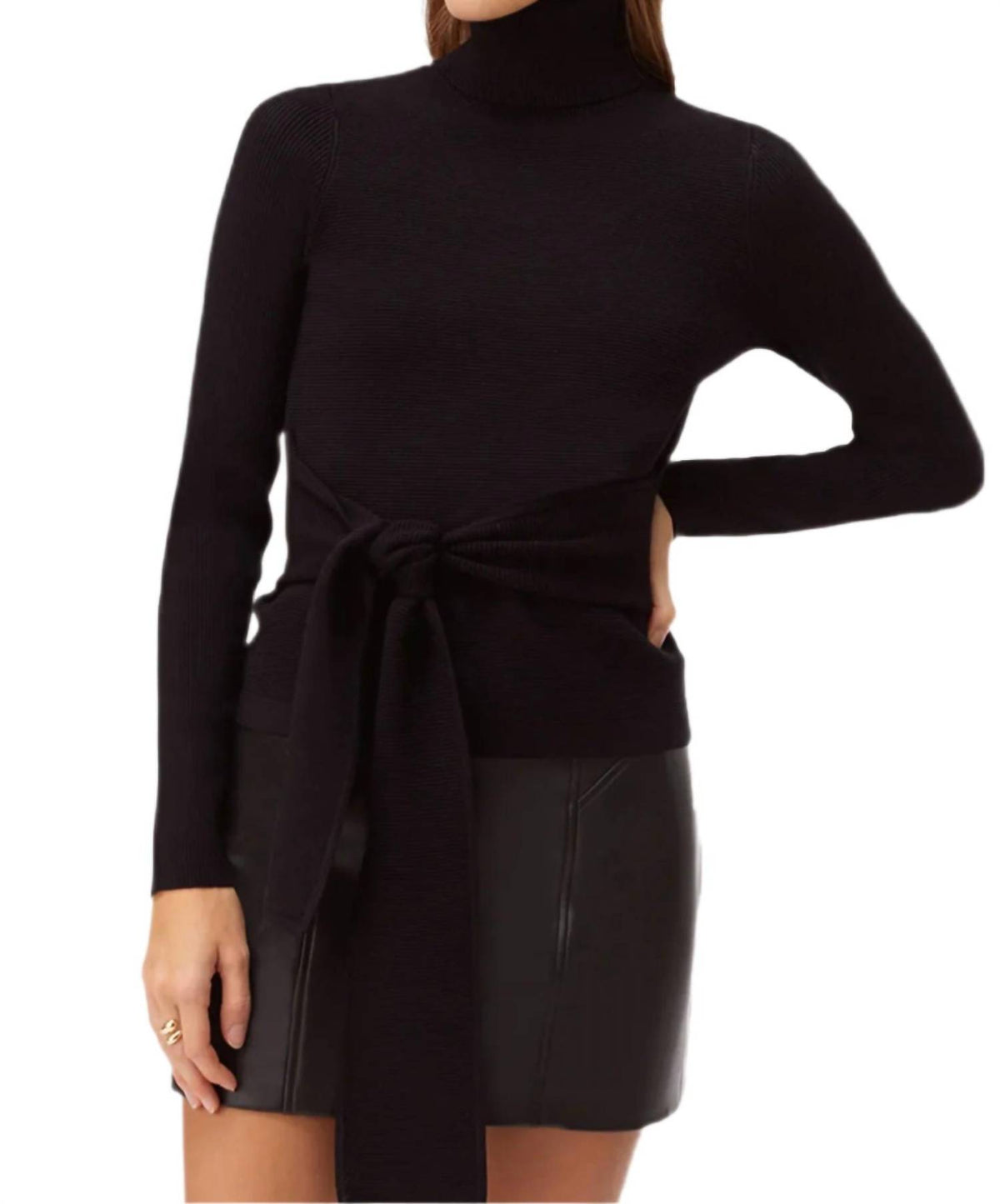 Toccin - Brielle Long Sleeve Tie-front Turtleneck Top