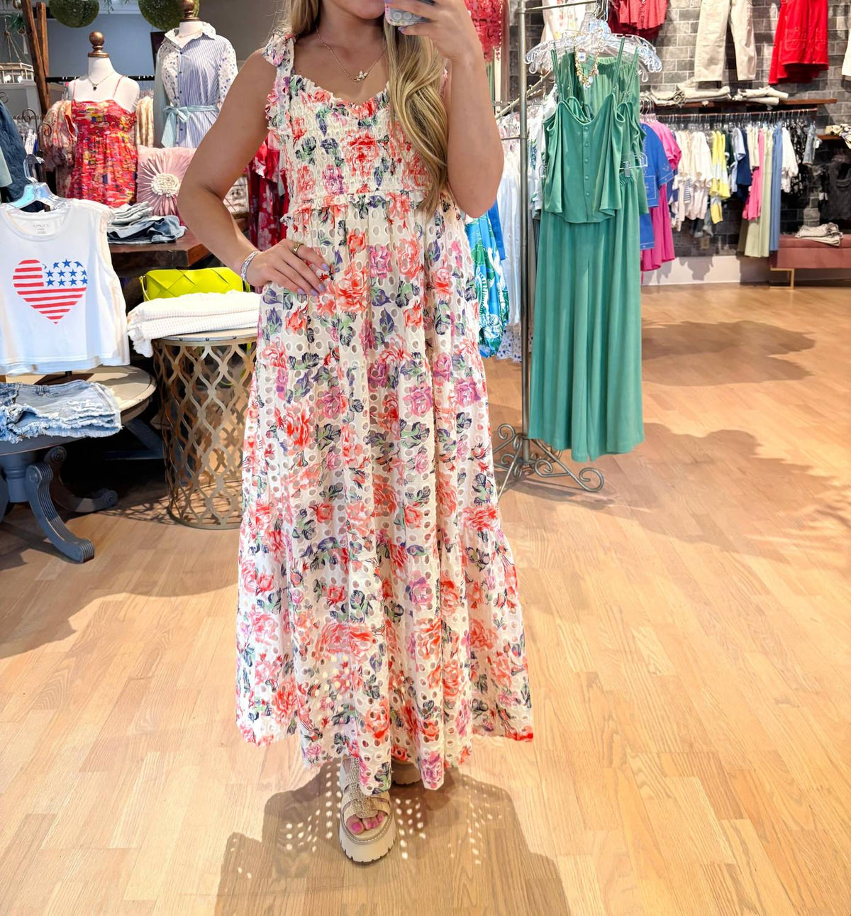 Tolani - FLORAL EYELET MAXI SUN DRESS