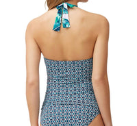Tommy Bahama - Breezy Palms Reversible Halter Tankini Top - bikinis - blue - clothing