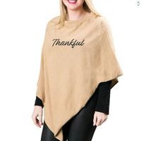 Top It Off - Poncho With Script Thankful