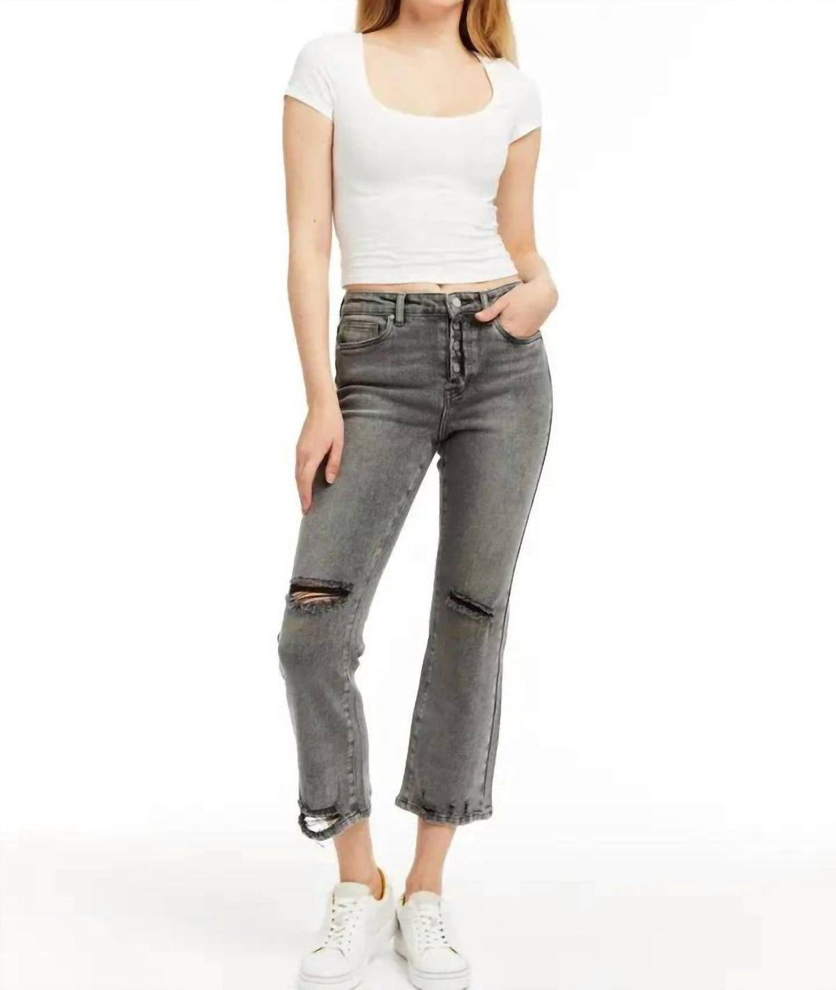 Tractr - Button Me Up High Rise Crop Jeans