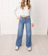 Tractr - Girls Basic Wide Leg Jeans - blue - bottoms - clothing