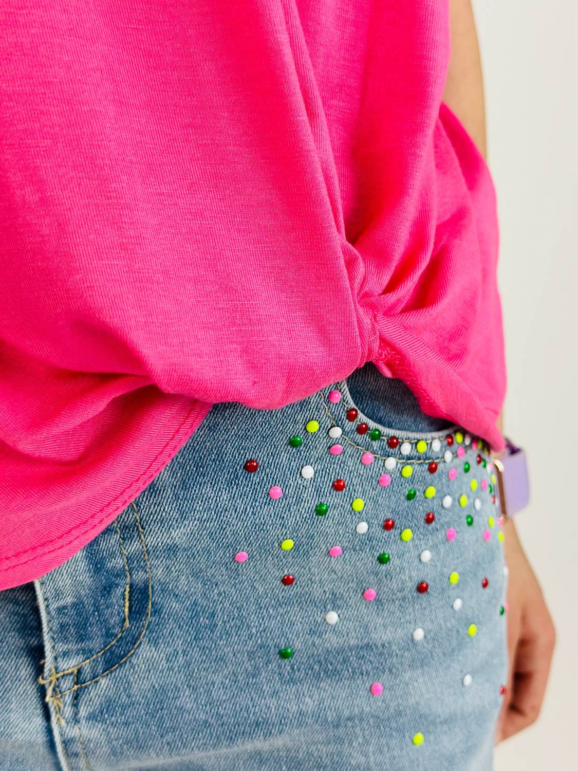 Tractr - Girl's Colorful Dot Denim Short