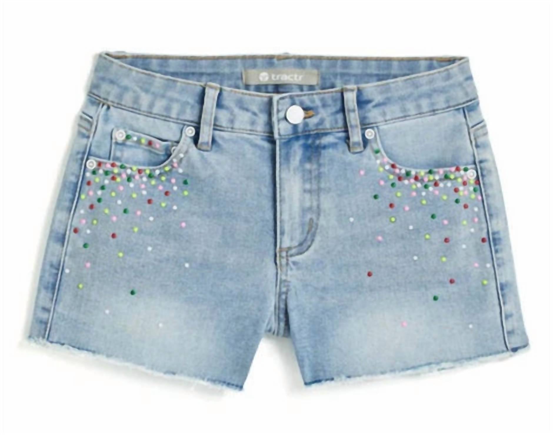Tractr - Girl's Colorful Dot Denim Short - blue - bottoms - clothing