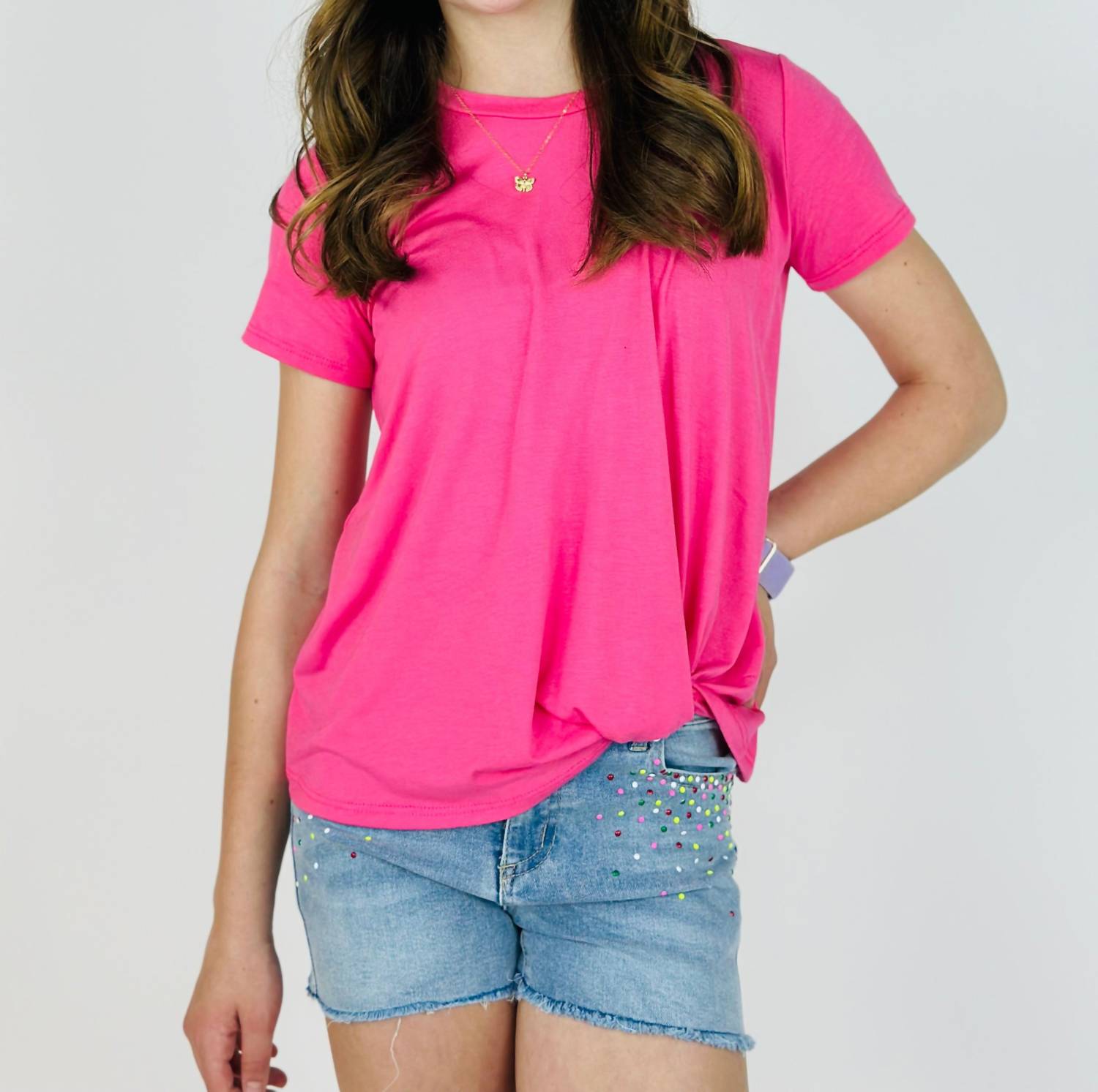 Tractr - Girl's Colorful Dot Denim Short - blue - bottoms - clothing