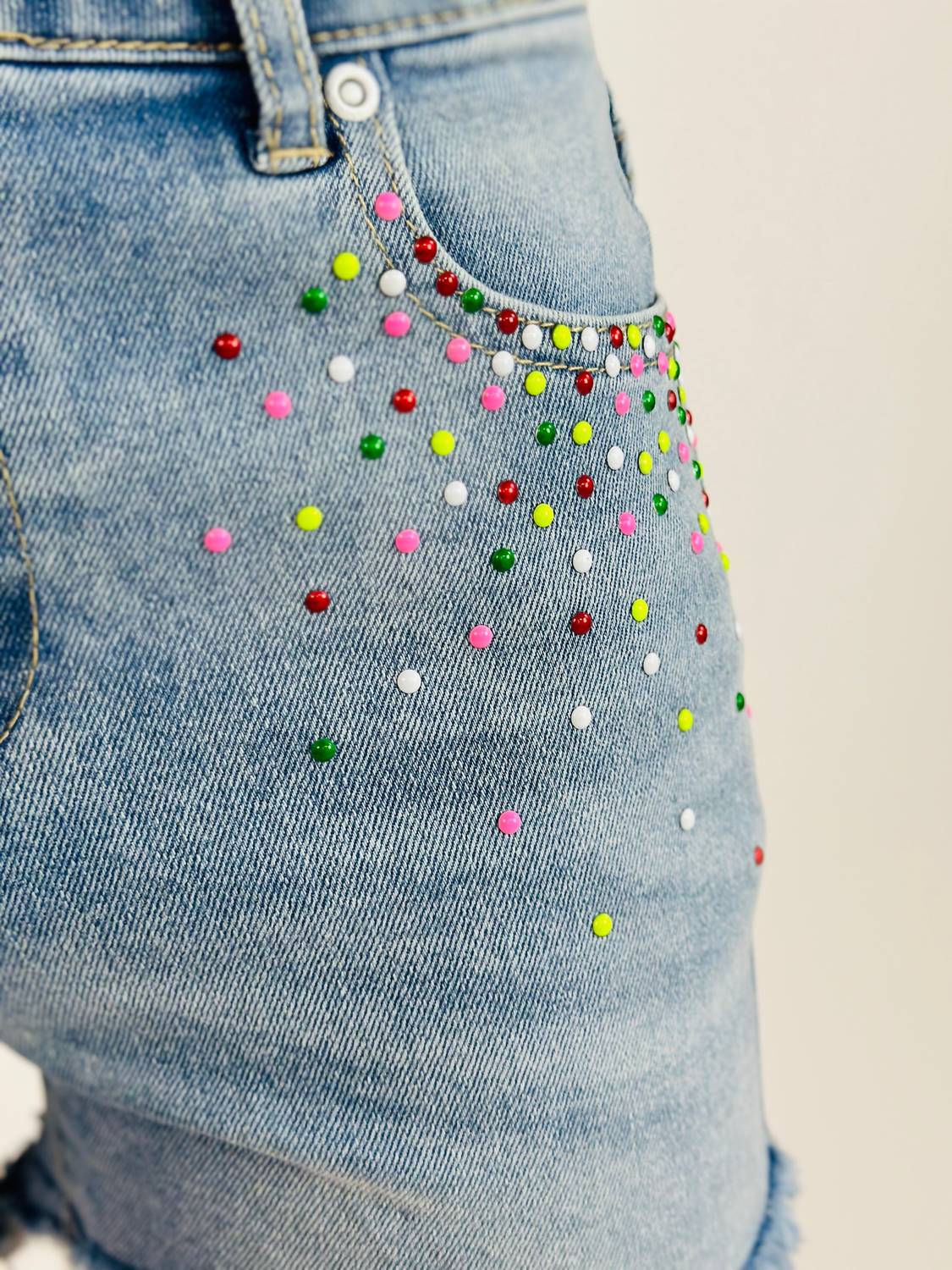 Tractr - Girl's Colorful Dot Denim Short - blue - bottoms - clothing