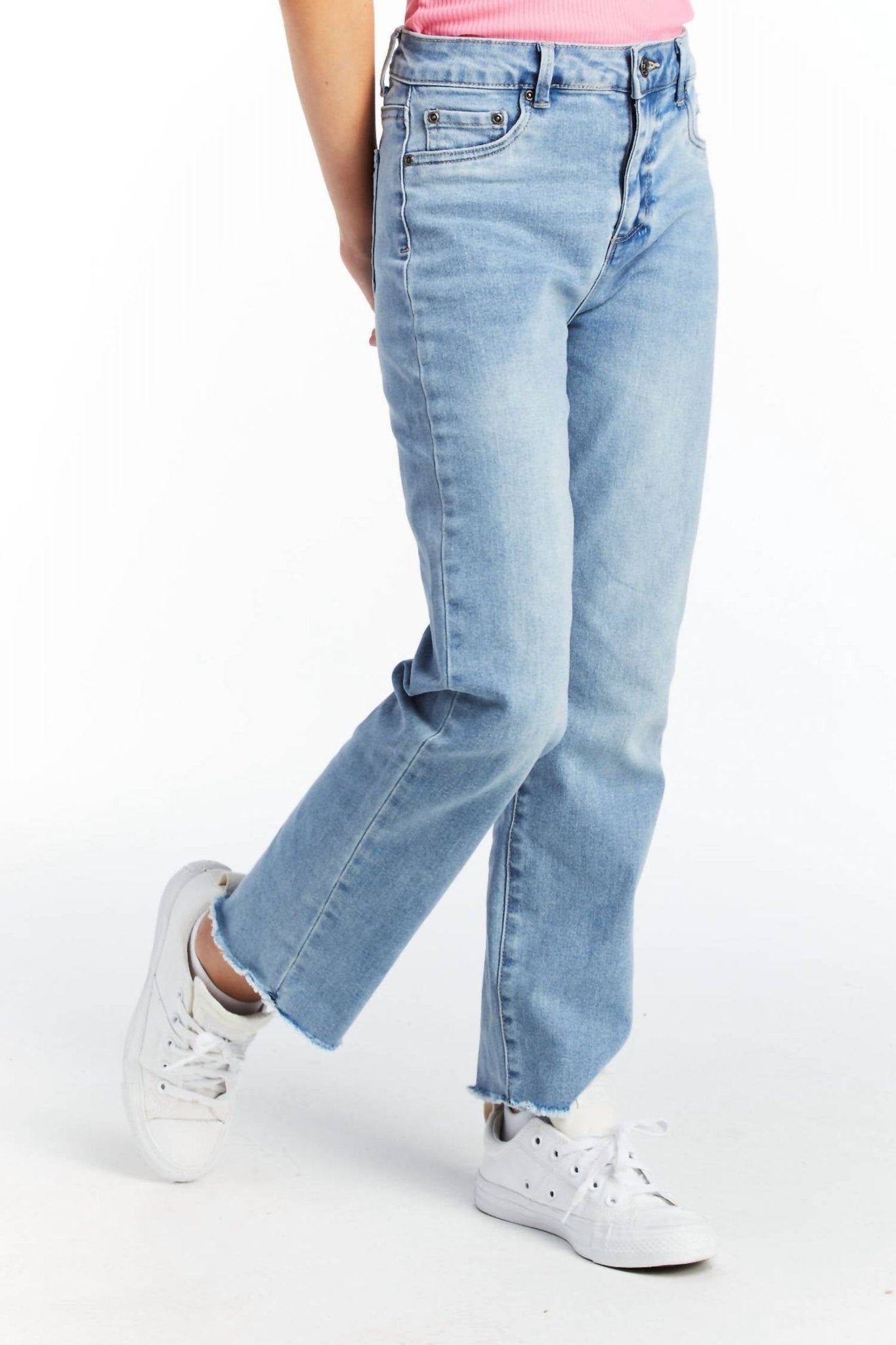 Tractr - Girls High Rise Straight Slim Fit Jeans - blue - bottoms - clothing
