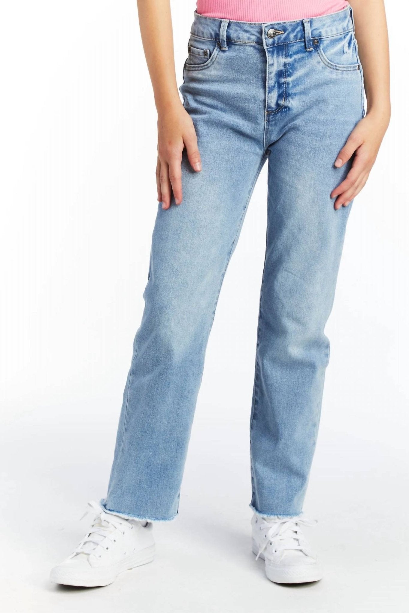 Tractr - Girls High Rise Straight Slim Fit Jeans - blue - bottoms - clothing